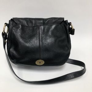 Fossil black leather saddle bag